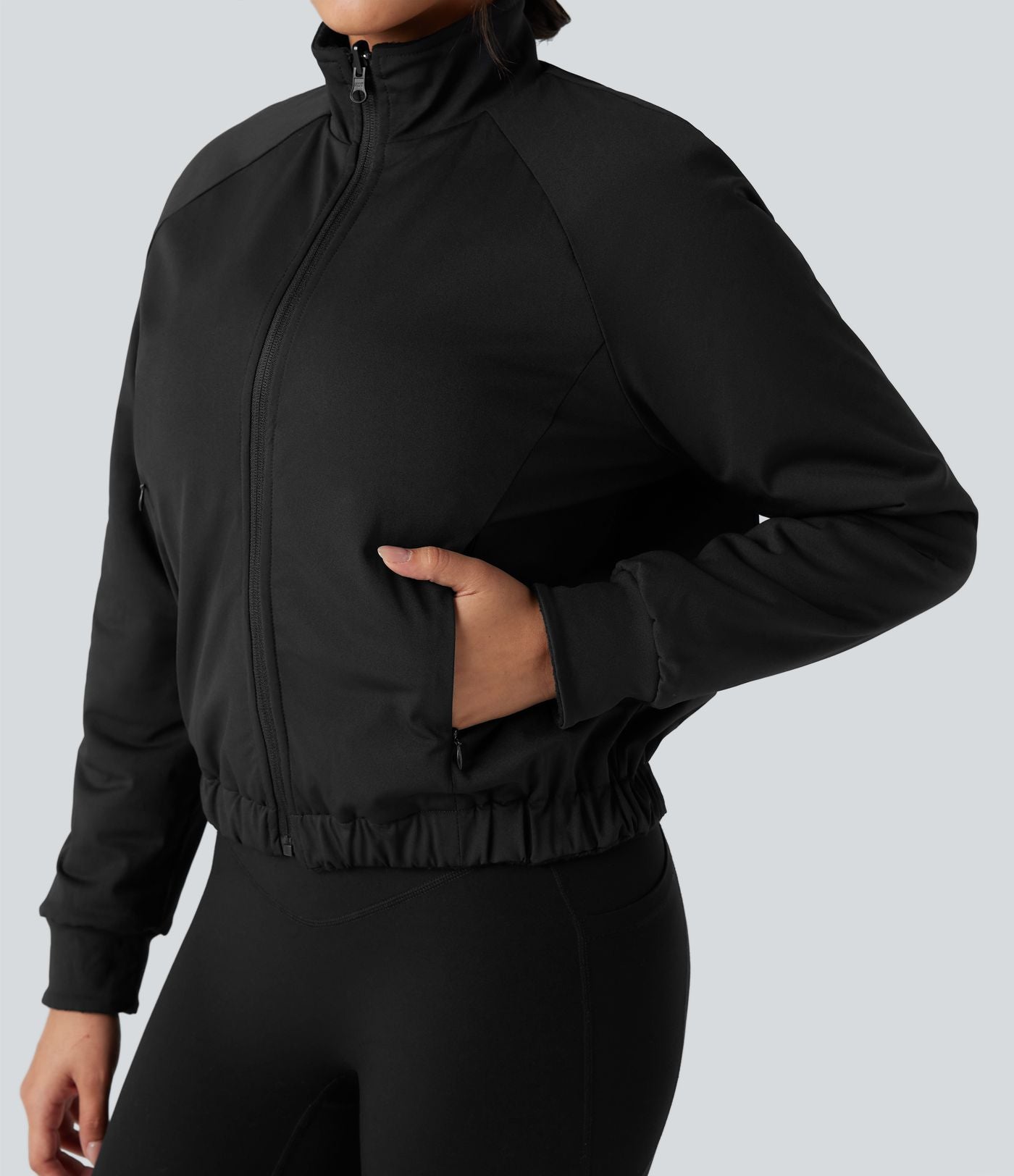 Veste polaire de randonnée réversible col montant manches longues avec poches (Deux looks en un)