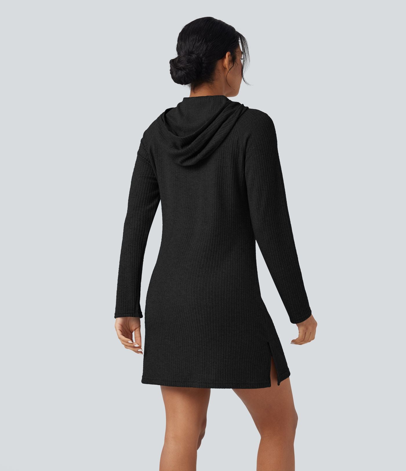 Robe active mini de randonnée maille côtelée à capuche manches longues avec poche