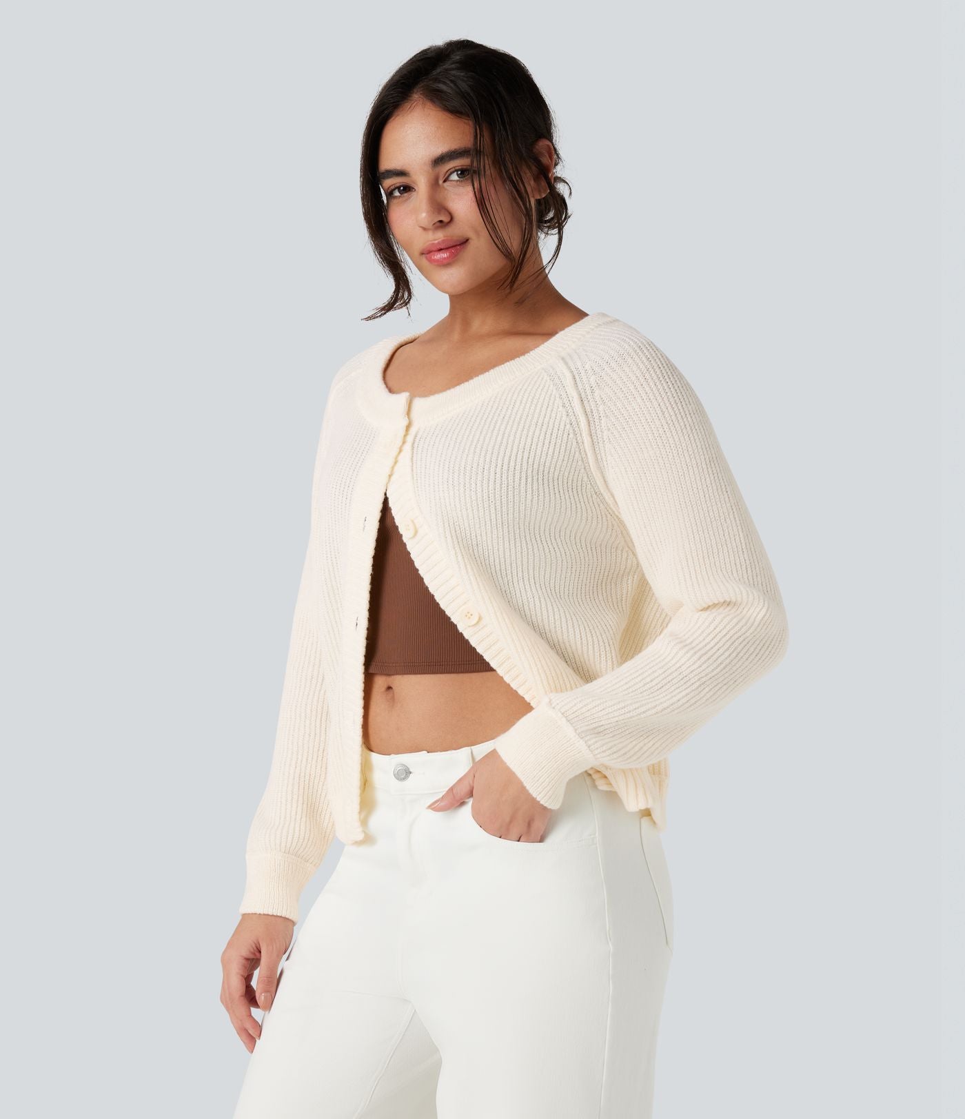 Cardigan col rond manches longues