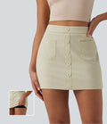 Jupe mini casual 2-en-1 moulante taille haute effet denim avec fermeture éclair invisible et poches
