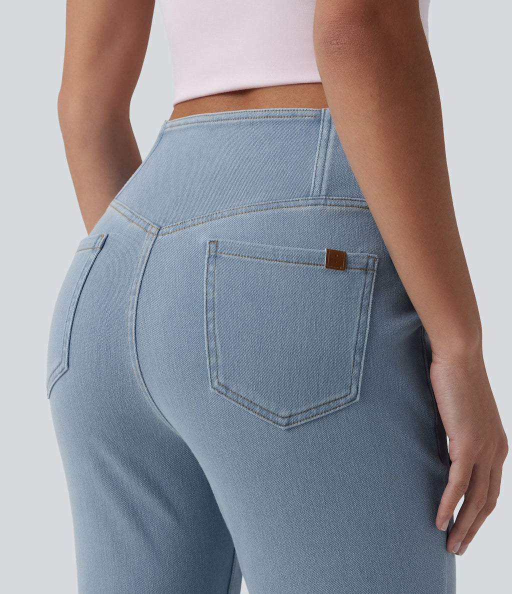 Halara Flex™ - Jean Ultra Evasé Tricot Extensible Lavé Poches Croisées Taille Haute