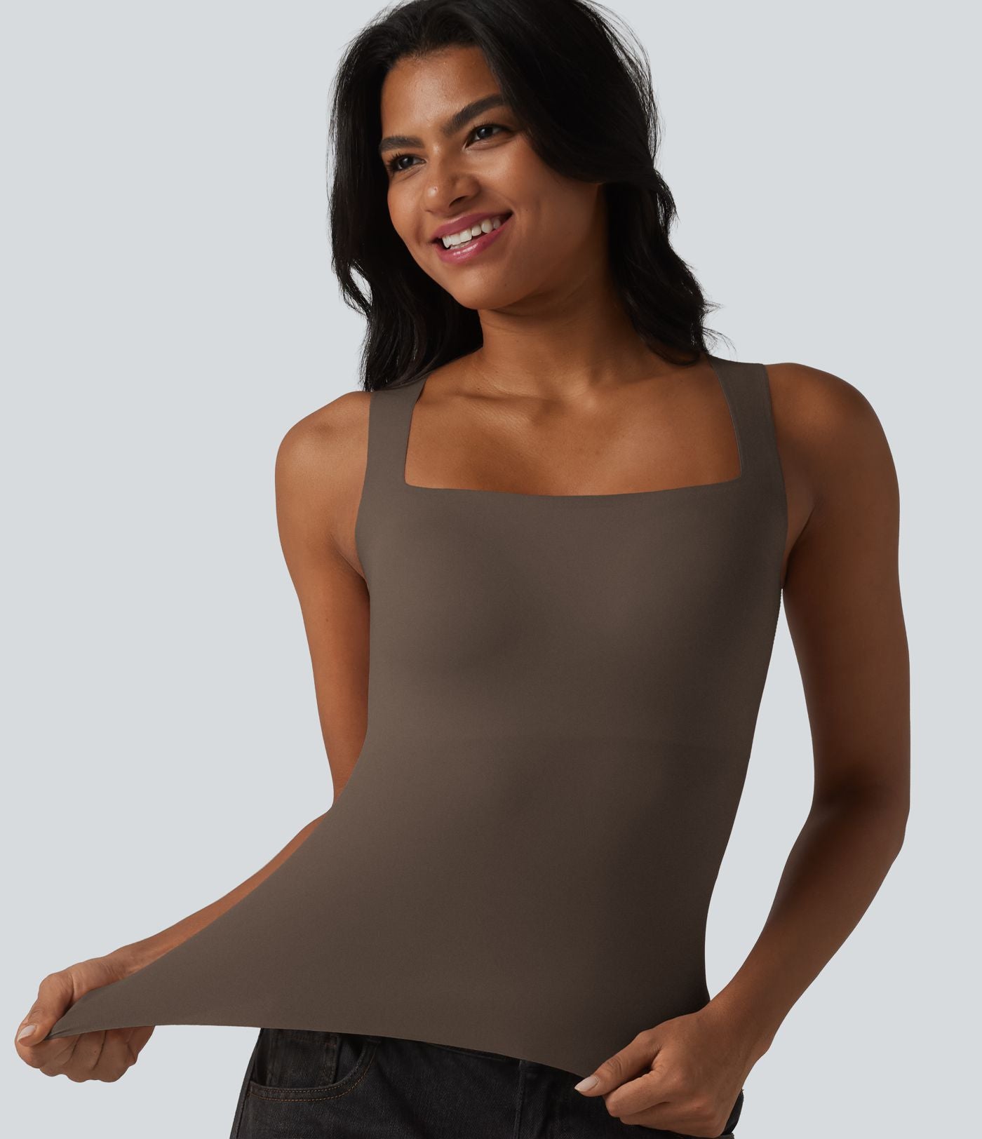 Débardeur décontracté col carré avec soutien-gorge intégré bonnets B-E