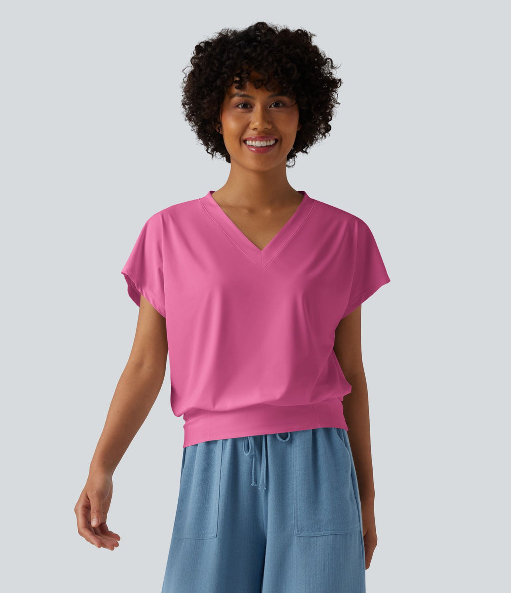 Haut de sport yoga oversize col V à manches courtes effet frais InstantCool à séchage rapide