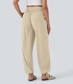 Pantalon de jogging décontracté à taille haute croisée avec poches latérales et cordon de serrage