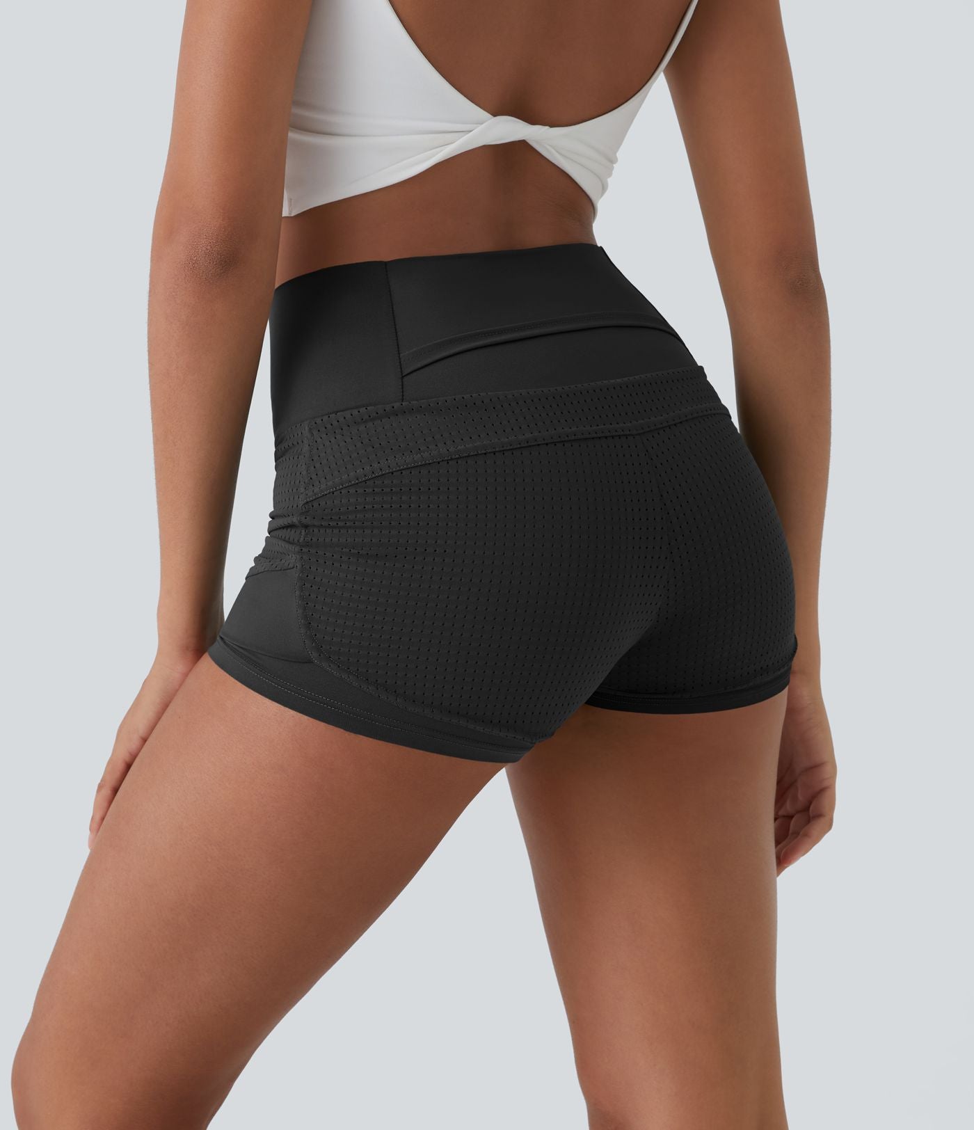 Shorts 2' Casual 2 en1 Taille Haute Empiècement en Maille dans le Dos et Poches