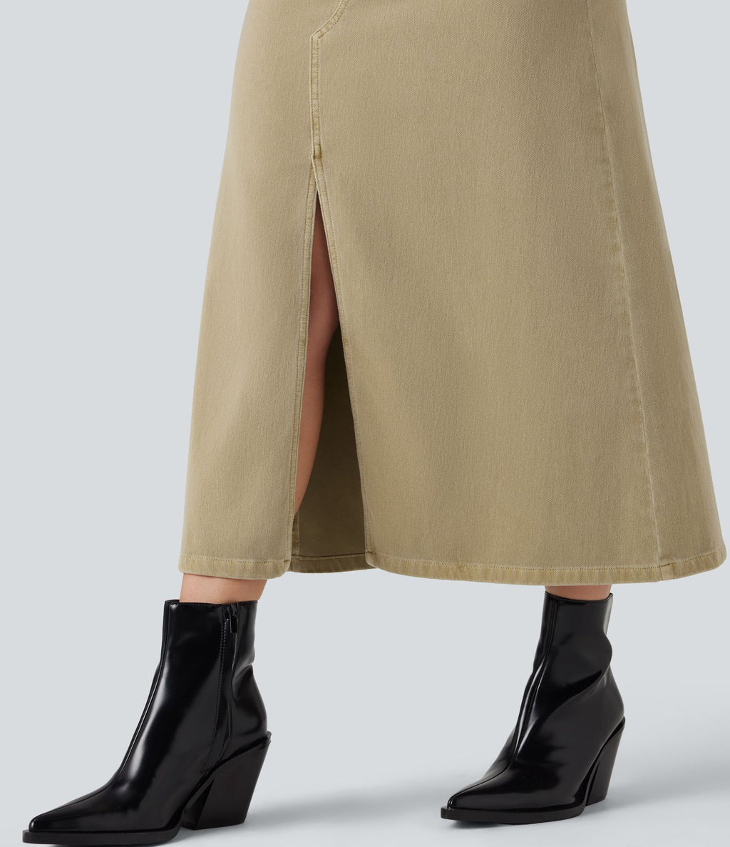Jupe en jean colorée Halara Flex™ fendue mi-longue taille mi-haute avec poches