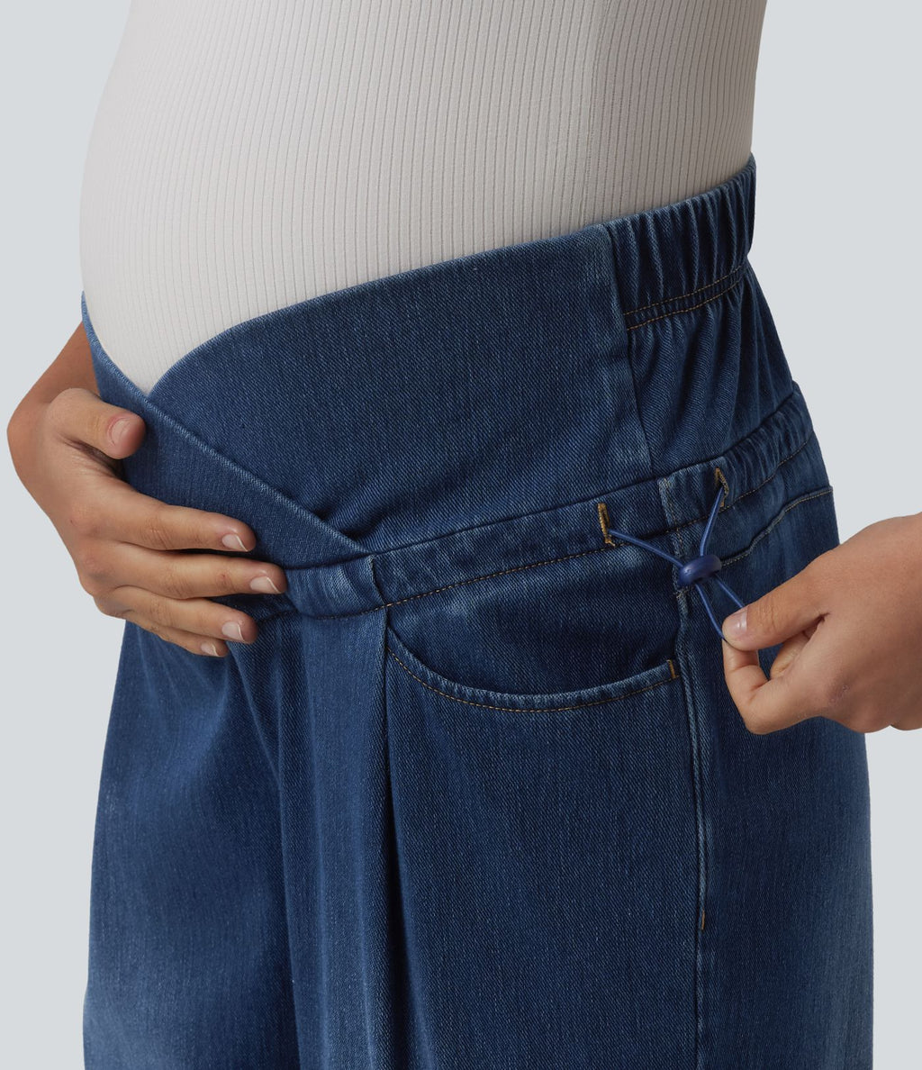 Halara Flex™ Jean de maternité ample décontracté à taille haute croisée avec cordon de serrage ajustable et poches