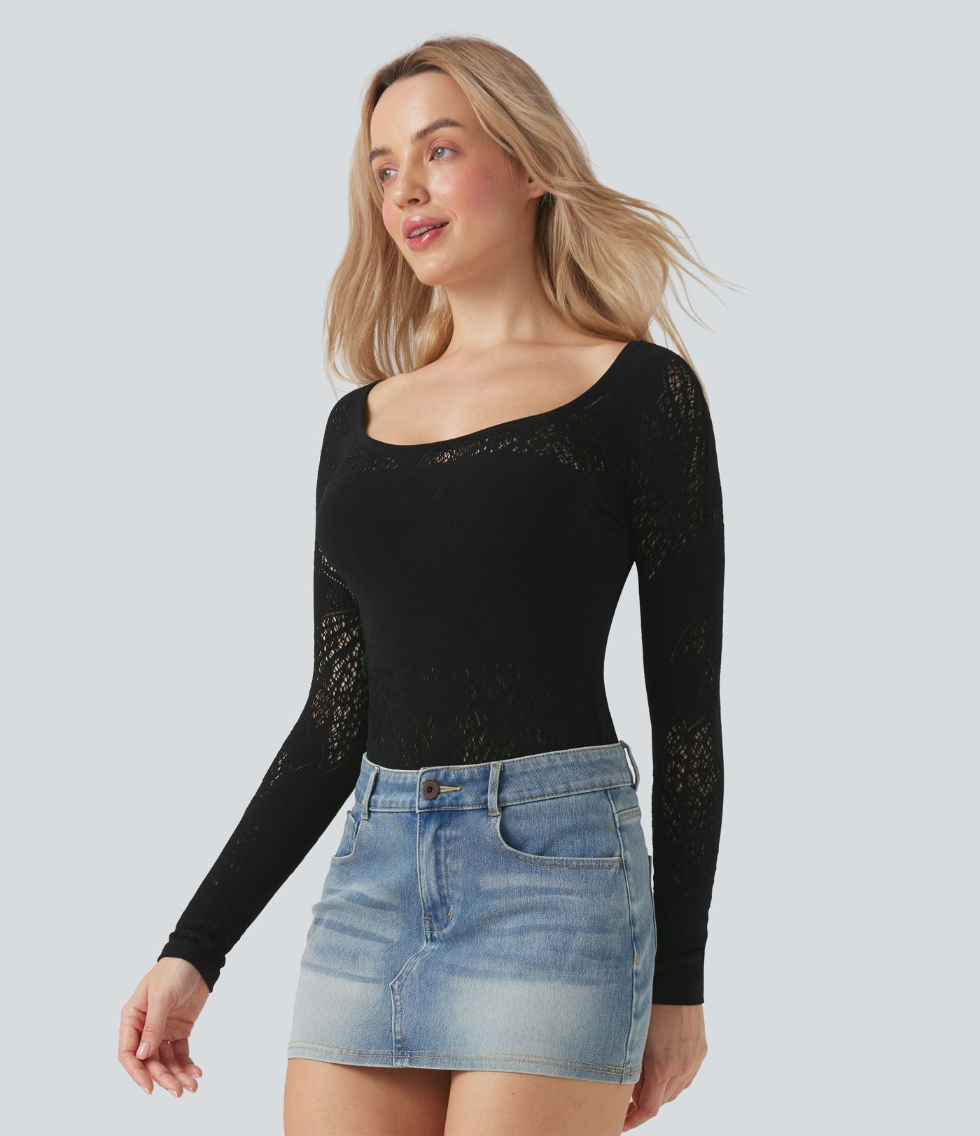 Haut de sport décolleté rond à manches longues avec découpes sans couture OneForm Seamless Flow