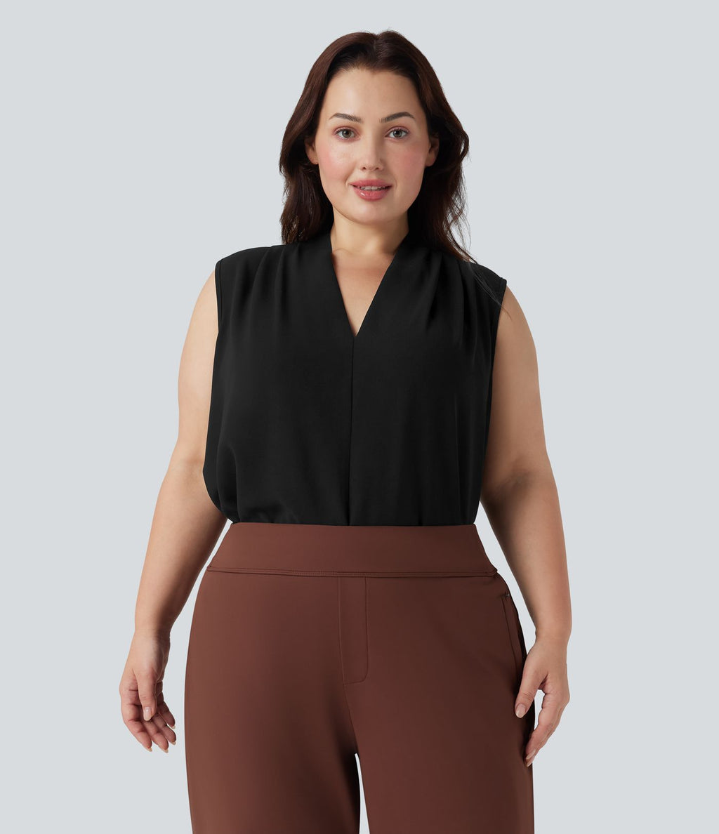 Blouse travail grande taille col V sans manches
