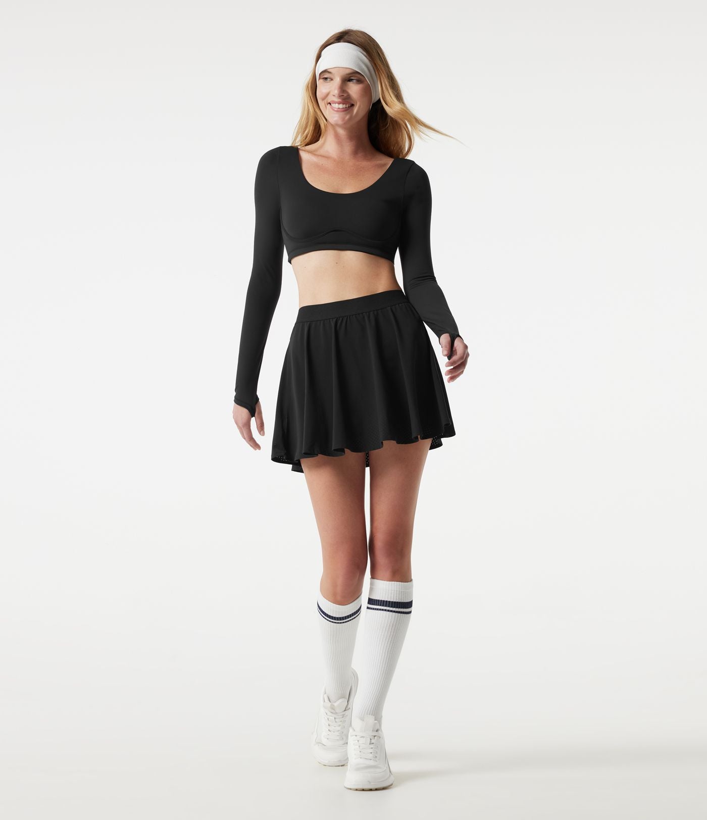 Jupe mini de tennis 2-en-1, taille haute, séchage rapide, à poches