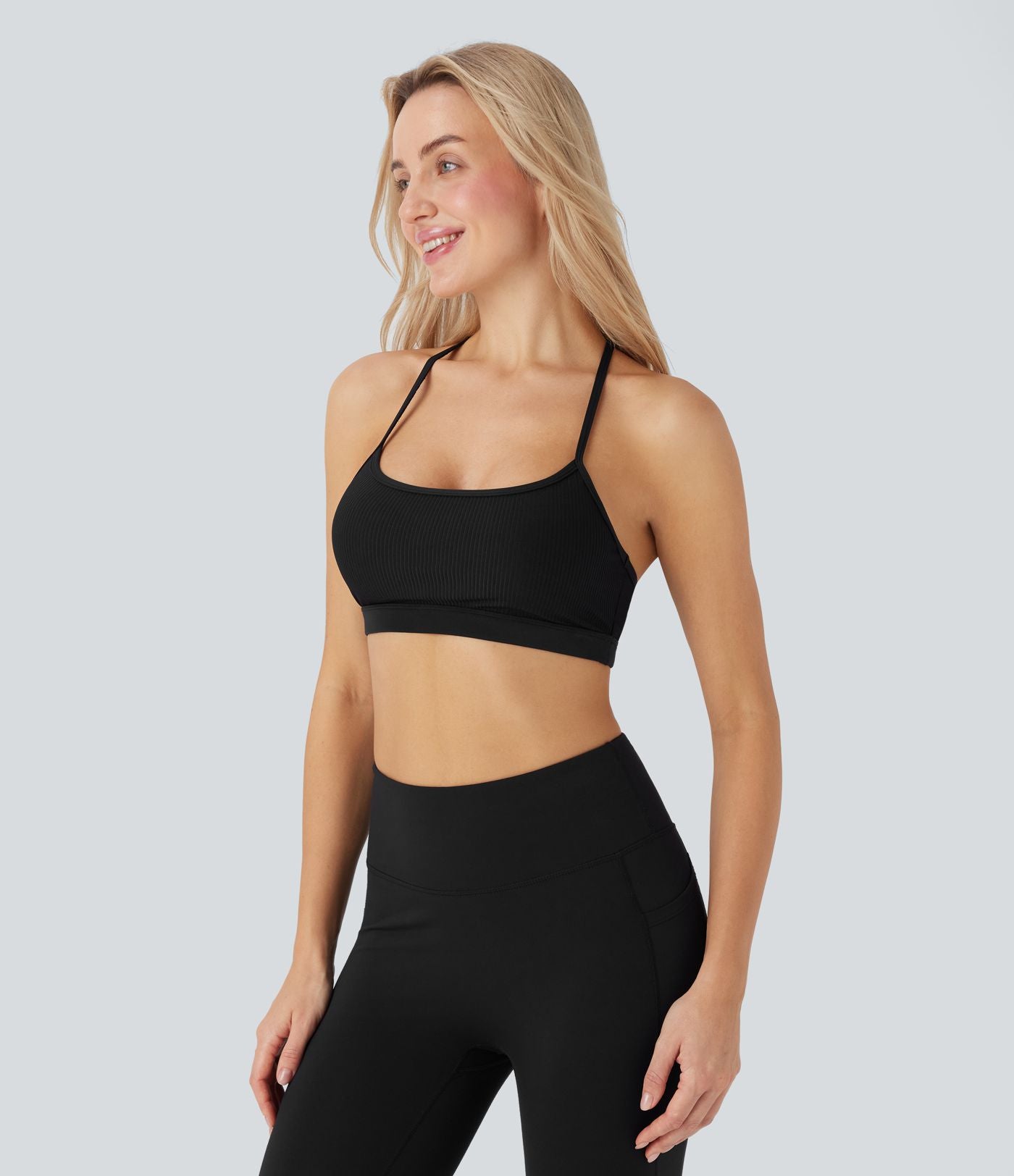 Brassière de sport yoga maille côtelée soutien léger à découpes bonnets A-D