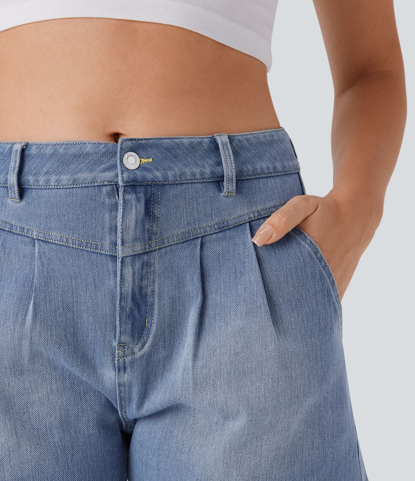 Halara Flex™ short décontracté taille haute en jean extensible délavé avec poches multiples