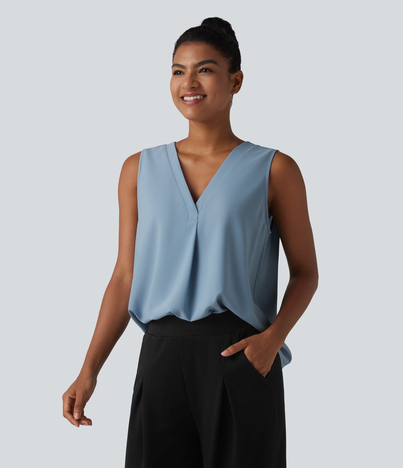 Blouse esprit bureau oversize défroissage facile, sans manches et col V