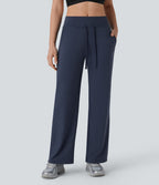 Pantalon de yoga aéré à taille moyenne avec cordon de serrage, poches latérales, jambe droite et effet rafraîchissant Softlyzero™