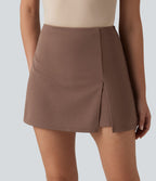 Jupe-short de travail fendue taille haute, infroissable et trapèze, avec poches