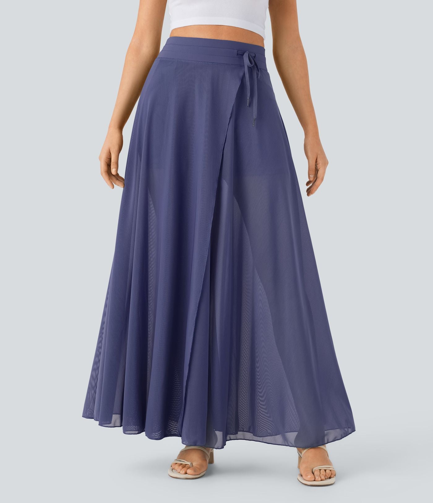 Jupe longue fluide 2-en-1 taille haute avec empiècements en résille