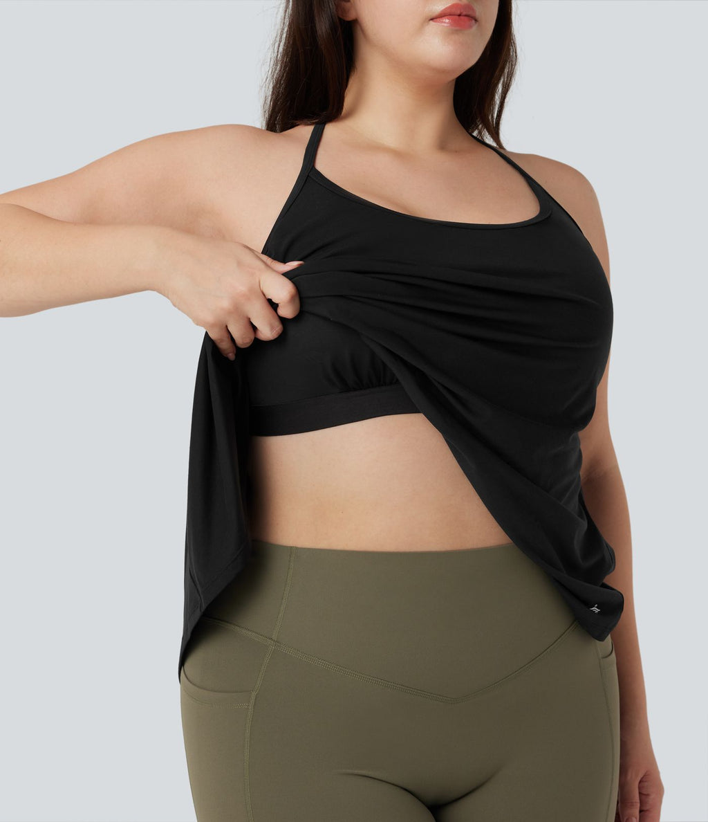 Haut de sport yoga grande taille SoftlyZero™ Airy col licou drapé effet frais InstantCool, protection solaire UPF50+