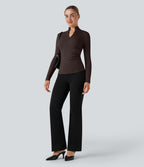 T-shirt tailleur côtelé col montant manches longues