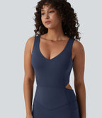 Combinaison sport gainante push-up col V longueur genoux Halara UltraSculpt™ avec poches - Édition Easy Peasy