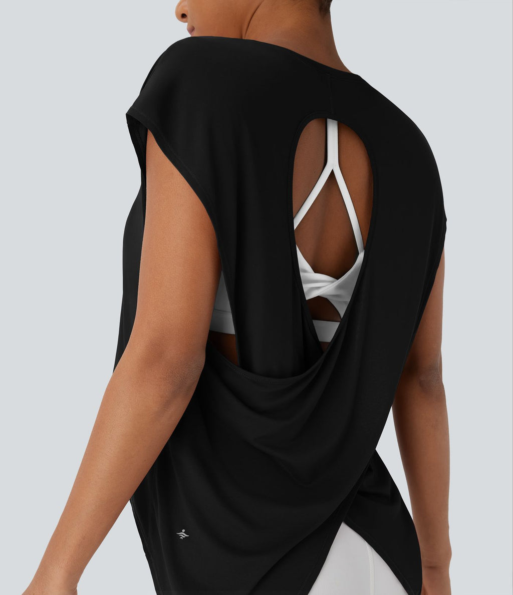Top de sport running dos nu croisé ourlet asymétrique haut-bas