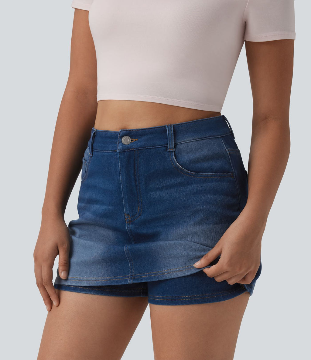Skort Halara Flex™ jean décontracté taille haute micro avec poches