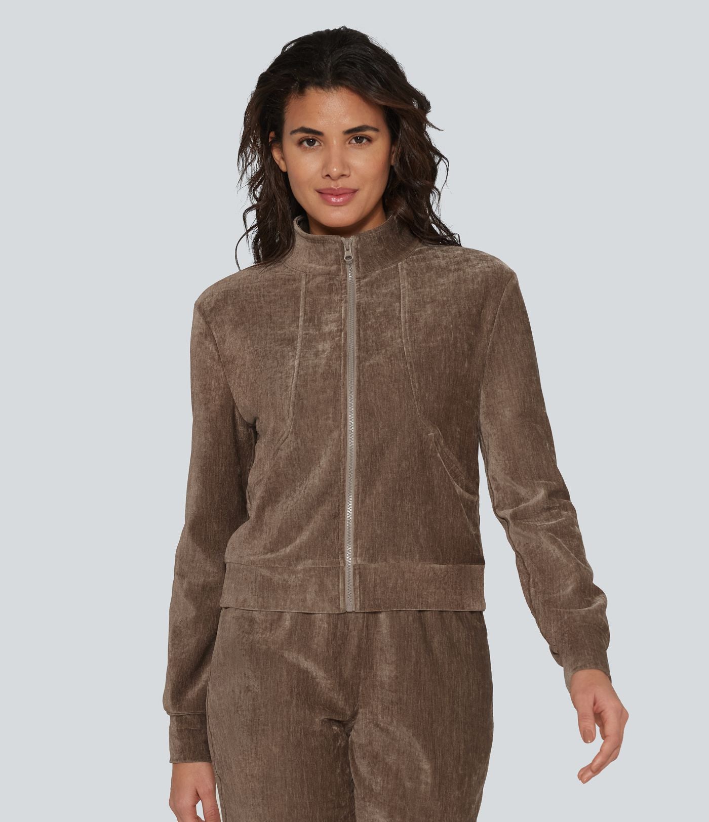 Veste d'intérieur en velours à manches longues avec poches