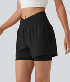 Short de yoga 2-en-1 taille haute croisée en SoftlyZero™ Airy à effet frais InstantCool 12,5 cm avec poches