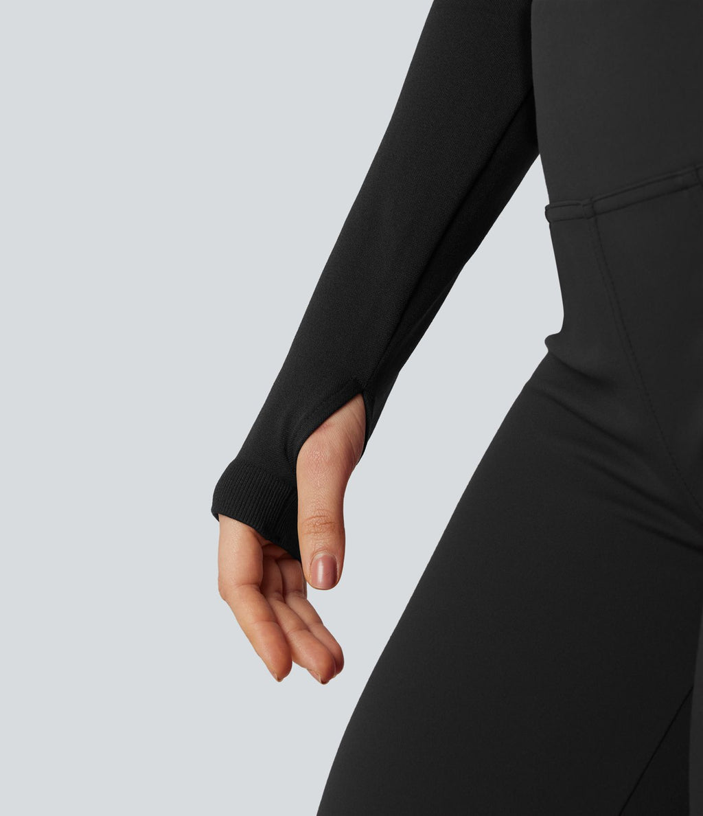 Haut de sport yoga court à manches longues avec passants pouces et découpes sans couture OneForm Seamless Flow
