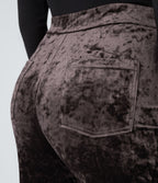 Pantalon Casual en Velours Taille Haute avec Bouton Multipoches Droites