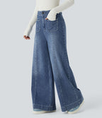 Halara Flex™ Jean large Palazzo et Taille Haute avec Poches Avant en Tricot Extensible Lavé