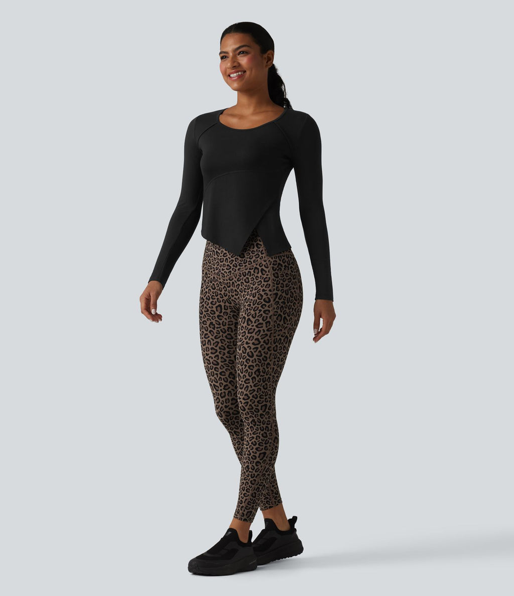Halara HeatCore Haut de sport chauffant col rond manches longues ourlet asymétrique