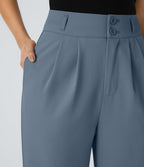 Pantalon de travail Halara Flex™ droit froncé avec poche zippée, taille haute