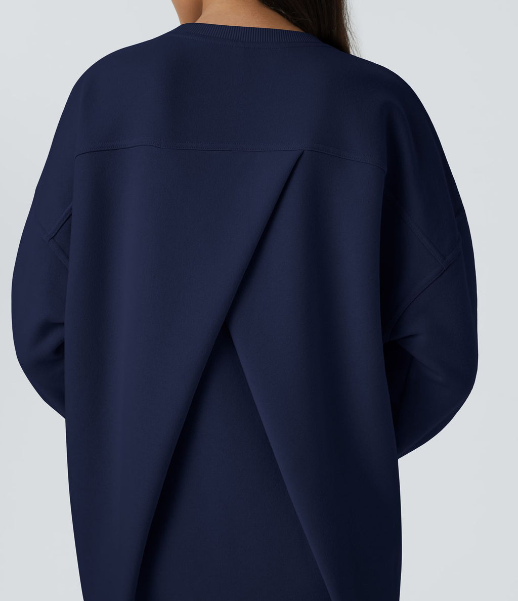 Sweat-shirt décontracté en polaire, col rond, manches longues, poches latérales, coupe oversize