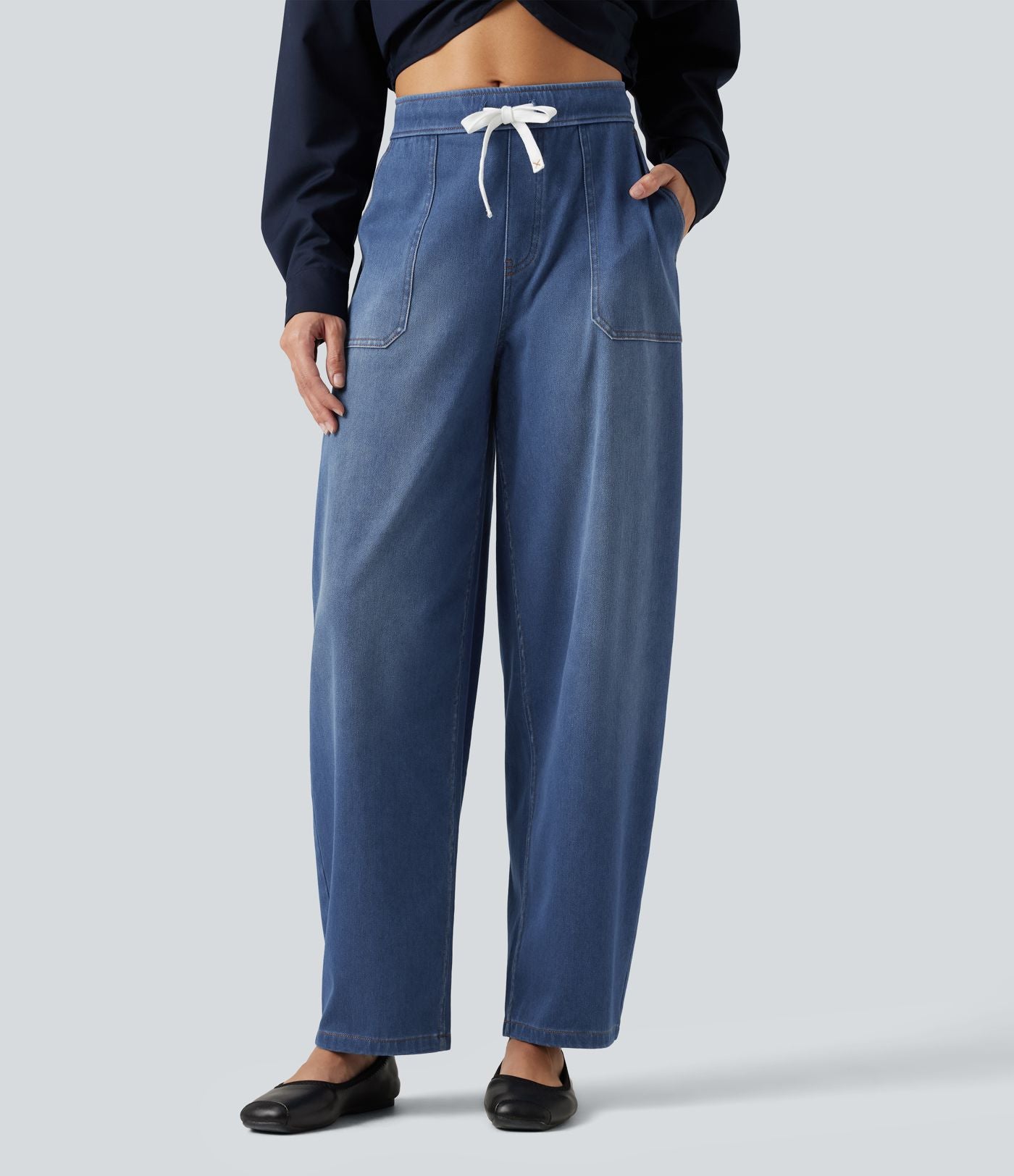 Jean barrel Halara Flex™ taille mi-haute avec cordon de serrage et poches