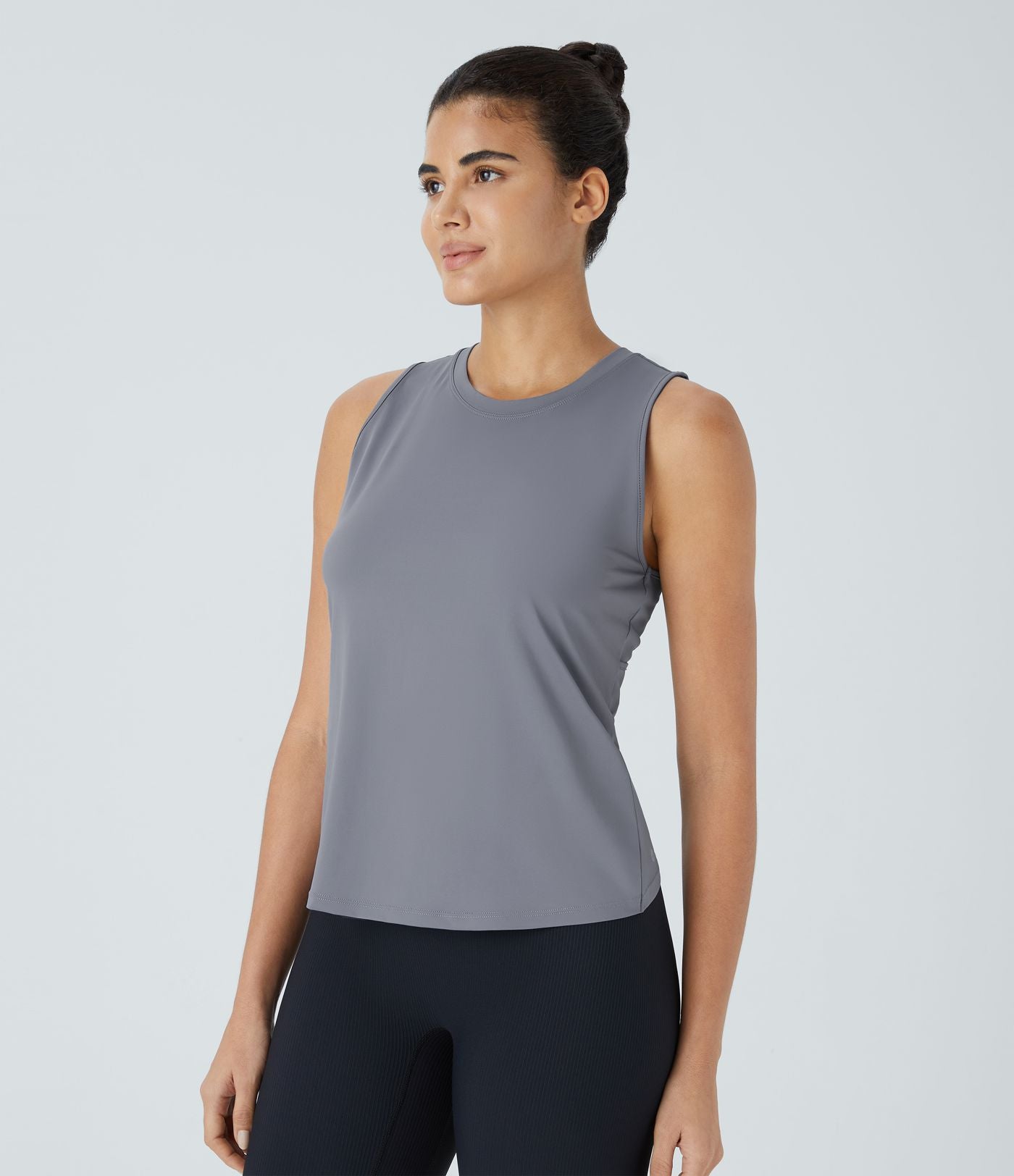 Top Débardeur Yoga Uni à Ourlet Croisé et Découpe