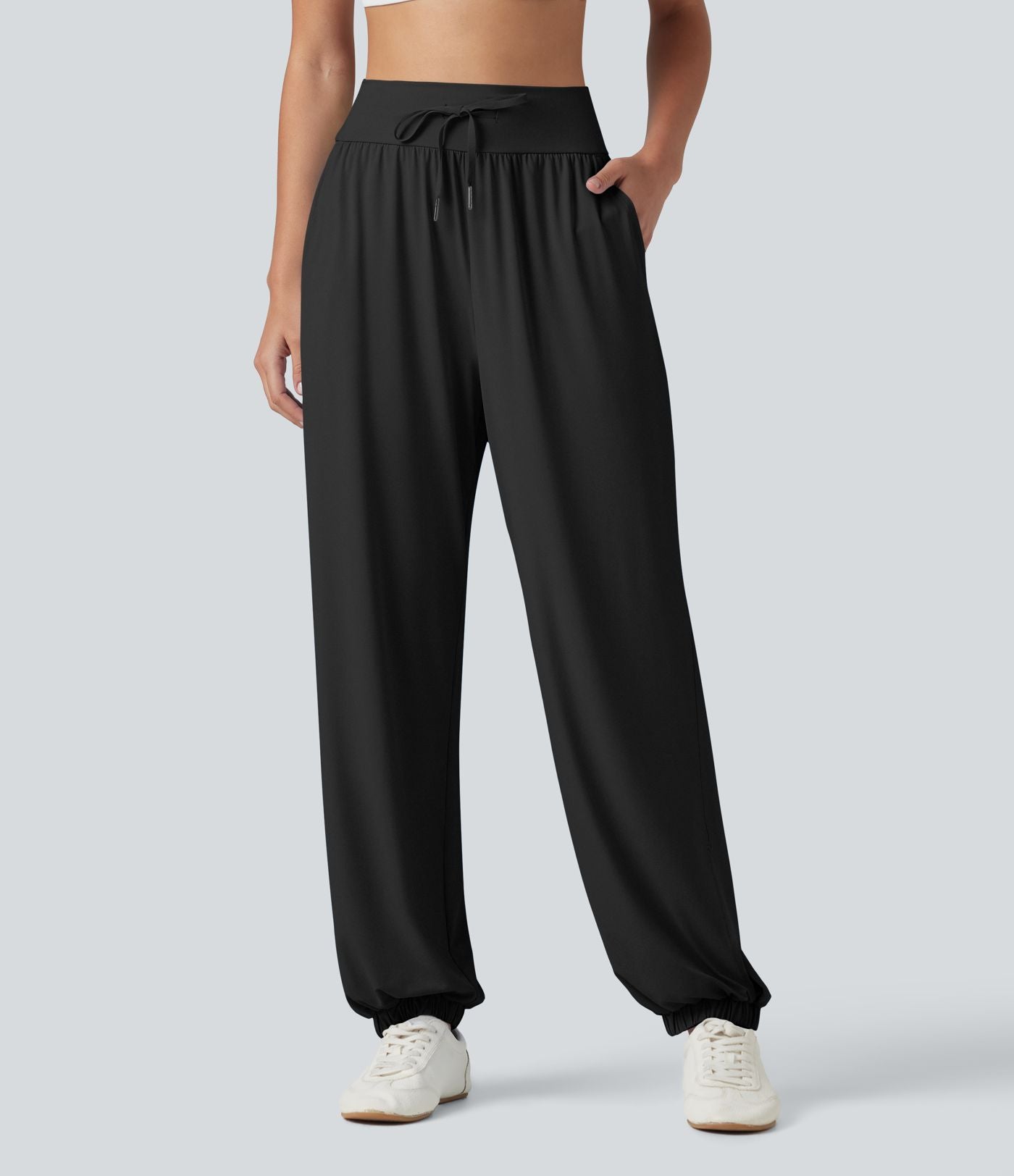 Jogging de sport taille haute effet frais InstantCool avec cordon de serrage, fentes, poches et séchage rapide, protection solaire UPF50+