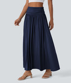 Jupe longue fluide froncée taille haute