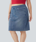 Jupe décontractée en denim délavé Halara Flex™ grande taille taille haute avec poches