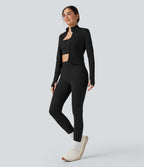Veste yoga SoftlyZero™ Plush col montant manches longues avec trous pour pouces et dos croisé