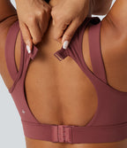 Brassière de sport de running maintien fort col V dos nu avec boucle ajustable et coussinets non amovibles