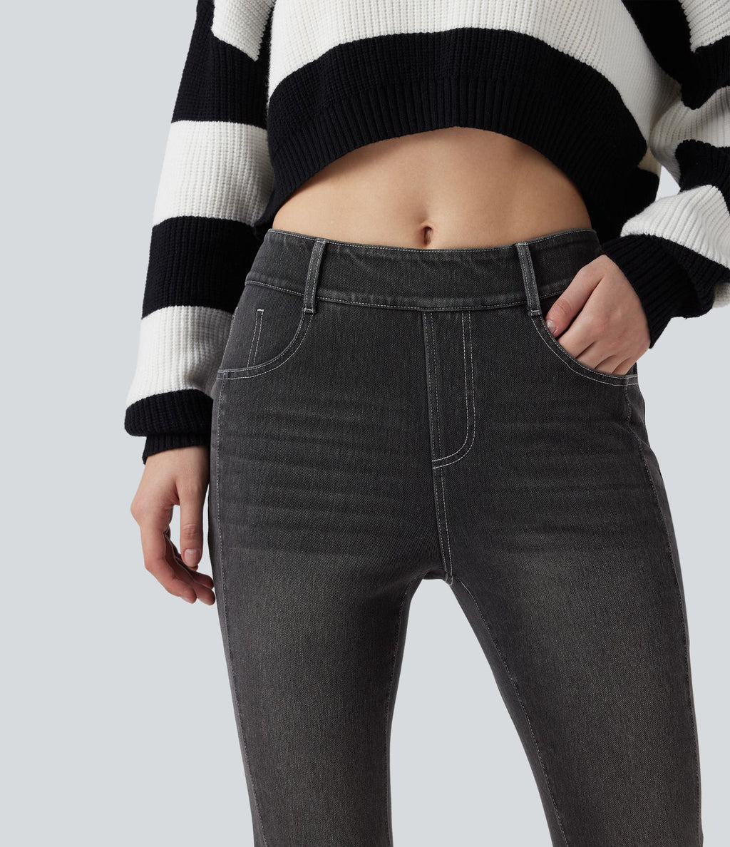 Jean skinny 7/8 décontracté taille mi-haute délavé Halara Flex™ avec poches