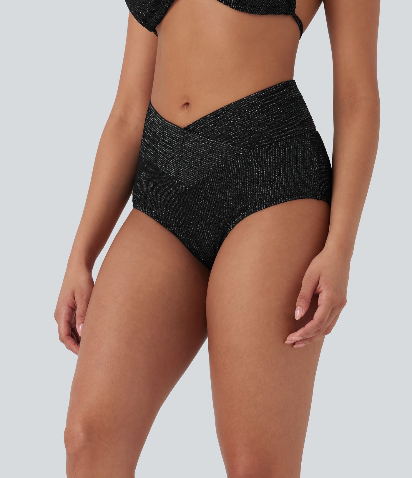 Bas de bikini maillot de bain côtelé taille basse croisé
