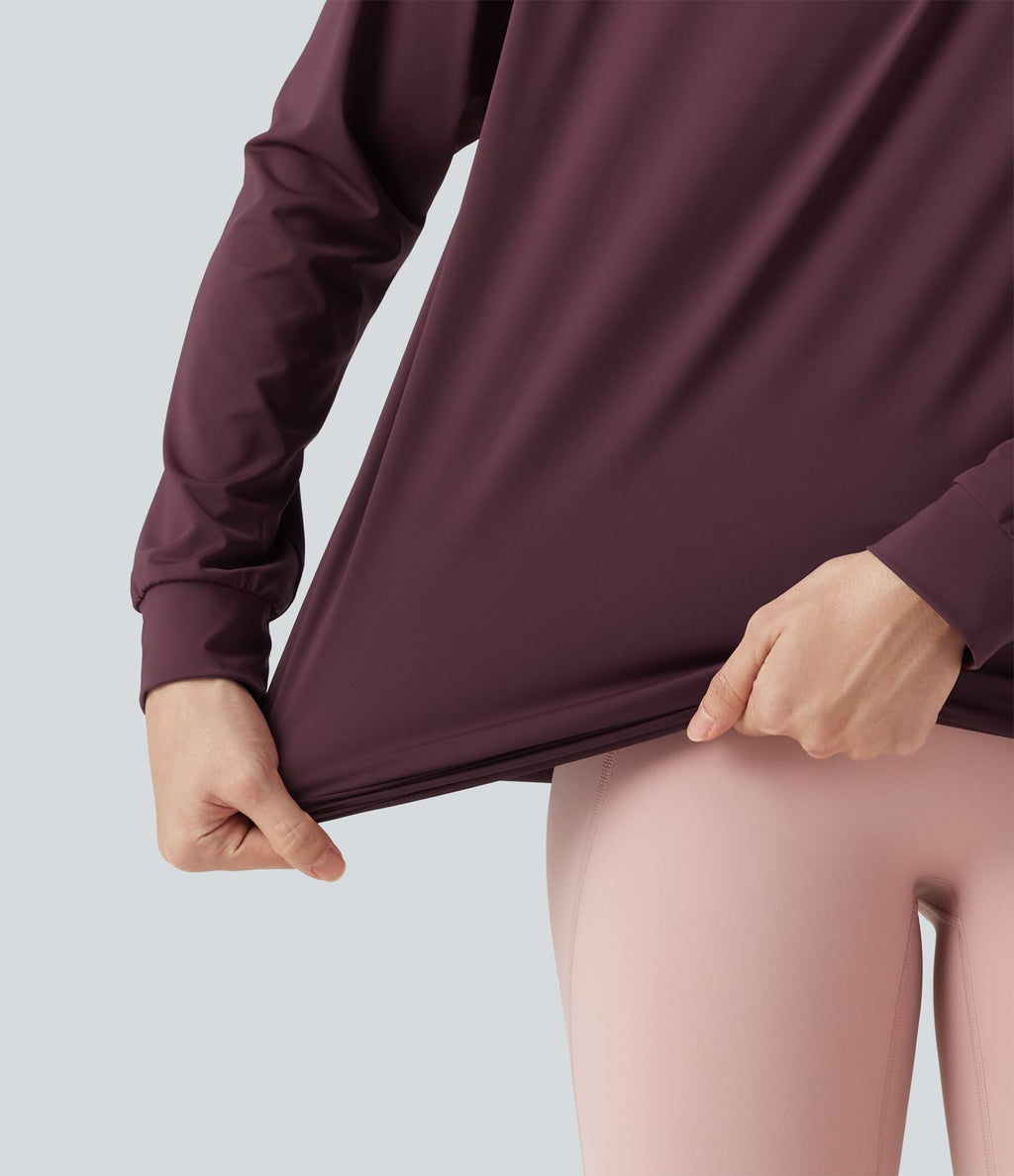 Haut de yoga effet frais InstantCool longueur allongée à manches longues avec encolure arrondie, fronces et protection solaire UPF50+