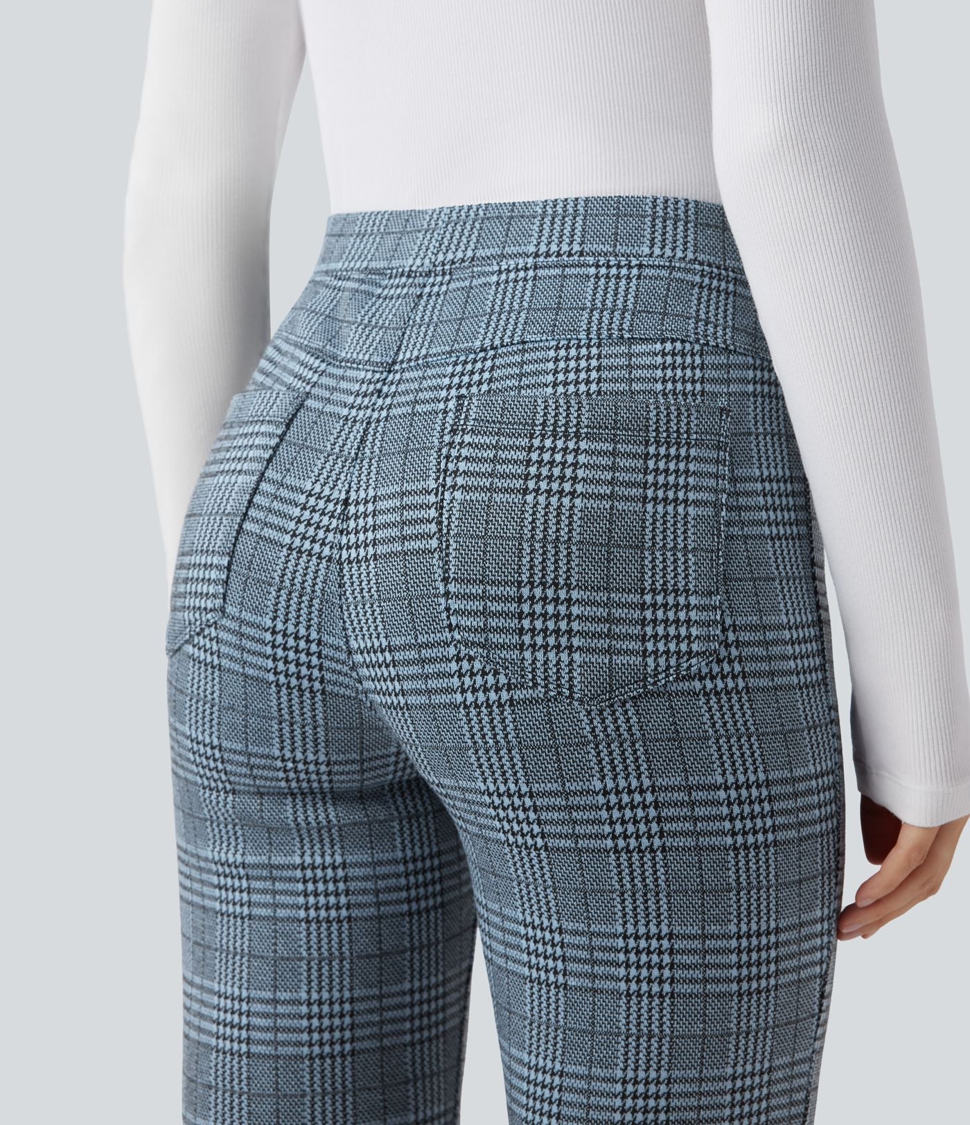 Halara Flex™ Pantalon skinny tailleur taille haute à motif pied-de-poule avec poches arrière
