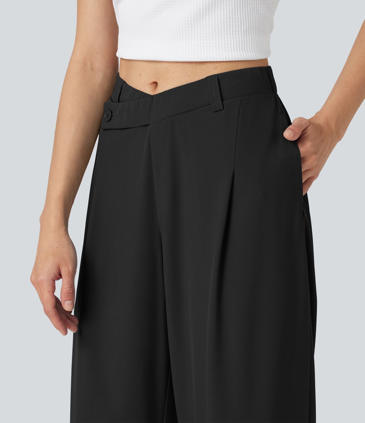 Breezeful™ Pantalon tailleur séchage rapide taille mi-haute coupe tonneau asymétrique avec poches