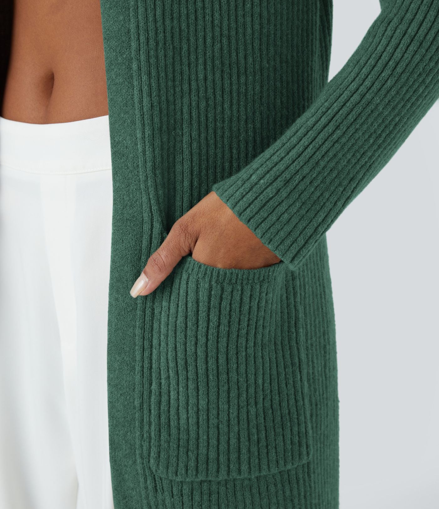 Cardigan long casual à capuche, manches longues et poches