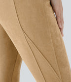 Legging décontracté en suédine taille haute, gainant, avec poches latérales