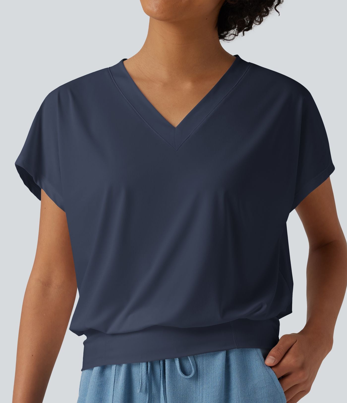 Haut de sport yoga oversize col V à manches courtes effet frais InstantCool à séchage rapide