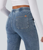 Pantalon décontracté droit taille mi-haute avec cordon et poches