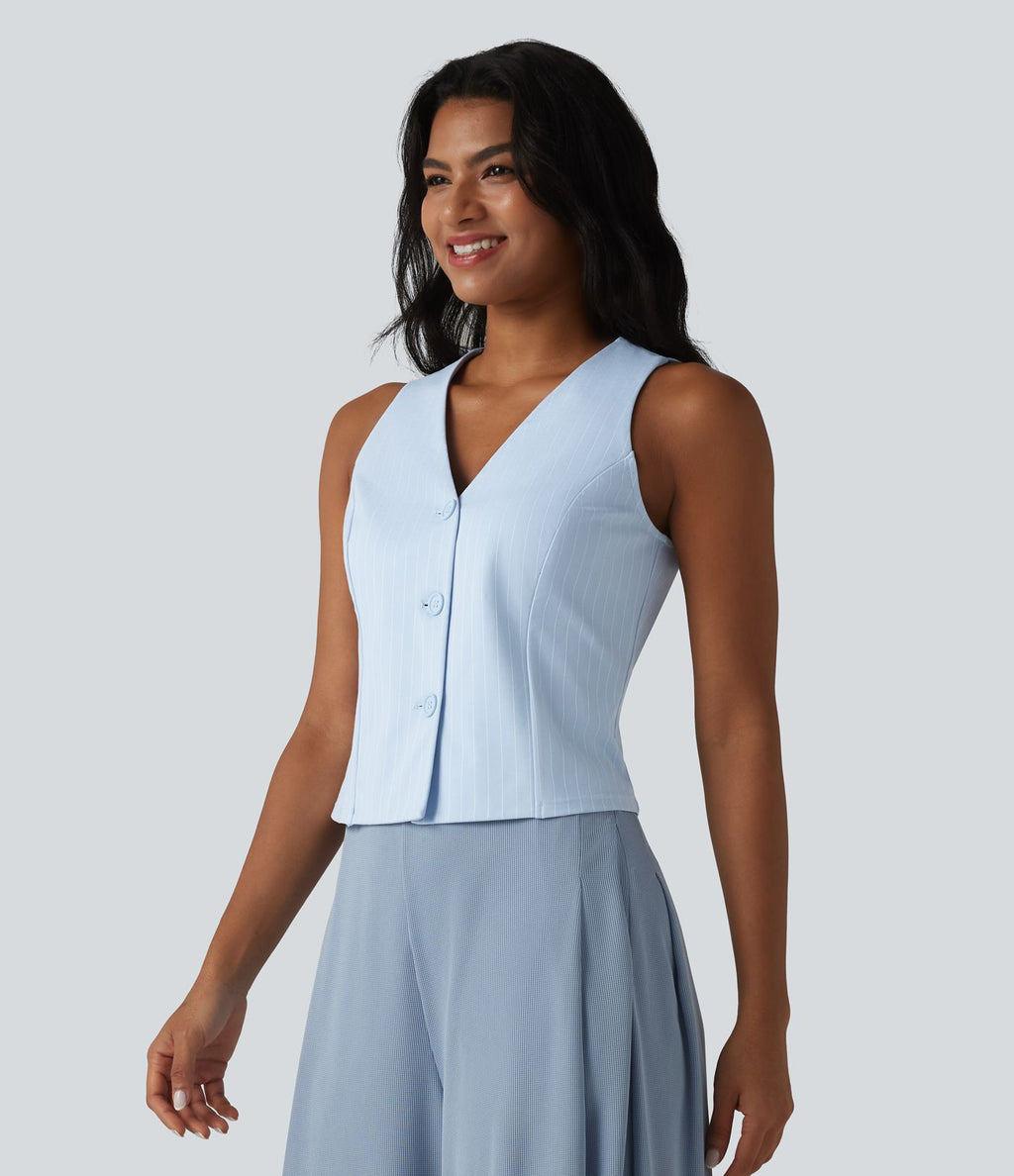 Gilet tailleur rayé à col en V et effet frais InstantCool